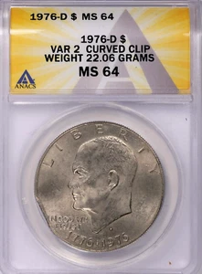 1976-D Eisenhower Ike Dollar ANACS MS-64 Type 2 Curved Clip Mint Error - Picture 1 of 5