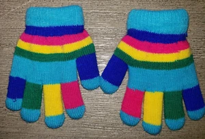 TODDLER GIRLS size SMALL RAINBOW STRIPE STRETCH WINTER GLOVES CUTE! - Picture 1 of 2