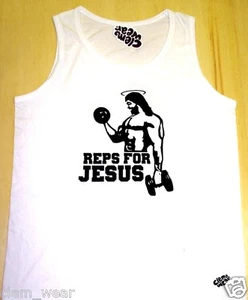 gym VEST REPS FOR JESUS tank top weight lifting fitness muscle racer training BN - Picture 1 of 9