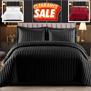 Quilted Bedspread Throw Embossed Bedding Comforter Set Single Double King Size - Picture 1 of 10