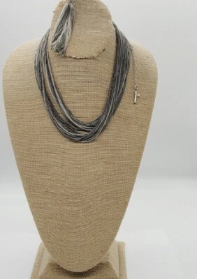 Kenneth Cole Multi Layered Necklace Bracelet SET Silver tone - Image 1 of 4
