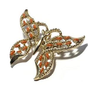 VINTAGE signierte GERRYS goldfarbene Emaille SCHMETTERLINGSNADEL orange offene Flügel 2" - Bild 1 von 8