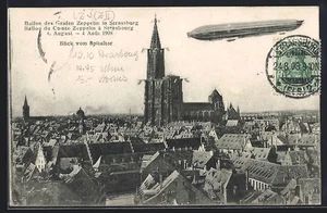 CPA Strassburg, dirigeable über dem Münster, 04.08.1908, Blick vom Spitaltor - Picture 1 of 2