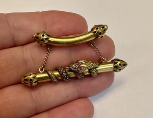 ANTIGUA CAÑA VICTORIANA DE ASCLEPIO SERPIENTE ENROLLADA OJOS DE RUBÍ ORO 14K 11 g - Imagen 1 de 14