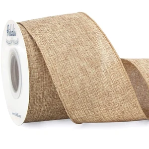 Nastro cablato in lino naturale 2-1/2 pollici x continuo 10 iarde beige tela cablata - Foto 1 di 5
