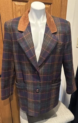 Blazer de gamuza a cuadros de lana escena internacional vintage para mujer talla 7/8 tweed talla M/L Foto 1 de 4