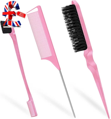 3-In-1 Slick Back & Edge Brush, Back Combing & Teasing Brush, Rat Tail Comb for  - Image 1 of 4