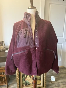Free People Hatch Maternity Friendly Fleece Jacket Maroon, Size XS - Picture 1 of 5