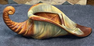 12" Centerpiece Planter Thanksgiving Fall MCM / Vintage Pottery Cornucopia Horn - Picture 1 of 15