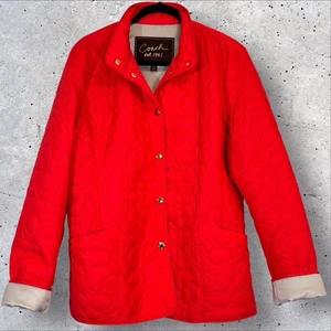 Coach Signature Womens Quilted Jacket Lightweight XL Snap Coat Orange Pockets - Picture 1 of 7