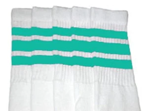 22” KNEE HIGH WHITE tube socks with Aqua stripes style 1 (22-153) - Picture 1 of 1