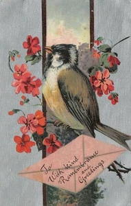 Vogel Dornen Barsch ~ rote Blumen ~ freundliche Erinnerung Umschlag ~ silberne Rückseite ~ Germany - Bild 1 von 2