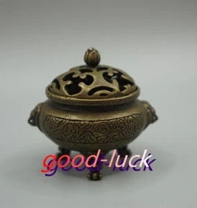 45MM Qing Dynasty Copper Lion Ear Lion legs three legs binaural Incense Burners - Picture 1 of 9