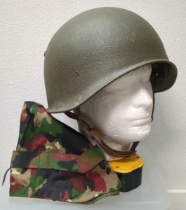 Vintage 1977 Swiss Military M71 Steel Army Helmet w/ Camo Cover Medium 57-58 - Bild 1 von 14