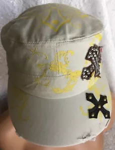 Mütze Glitzer Strass Kreuz Schild Basketball Sport Kadett cremefarben abgenutzt - Bild 1 von 5