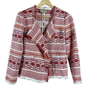 Loft Damen Blazer Geo Rot Baumwollmischung Fransen Tweed Western Jacke Gr. 0 - Bild 1 von 7