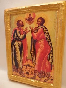 Heiliger Florus Floros & Heiliger Laurus Lauros seltene östlich-orthodoxe Ikone auf Holz - Bild 1 von 9