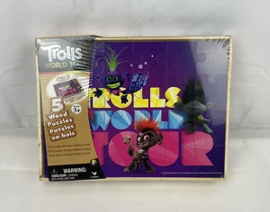 Trolls World Tour 5 Wood Puzzles & Tray Storage Box DREAMWORKS NEW & SEALED - Picture 1 of 6
