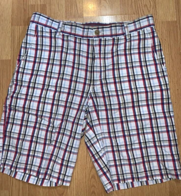 Bermudas cortas IZOD rojas azules tostadas a rayas talla 33 Foto 1 de 4