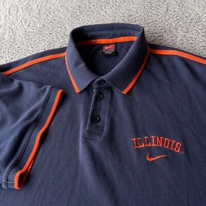 Vtg Illinois Fighting Illini Polo Shirt Mens 2XL Navy Nike U of I Golf Casual - Picture 1 of 6