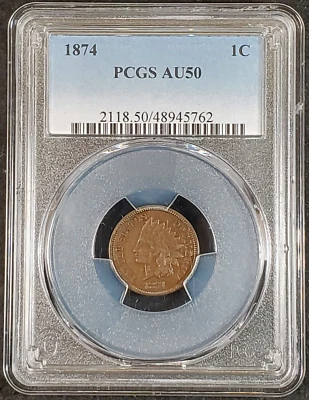 1874 Indian Head Cent PCGS AU50 2118.50/48945762 Exquisite Coin Rare - Image 1 of 4