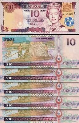 Fiji 10 Dollars 2002, UNC, 5 Pcs LOT, Consecutive, P-106a, Queen Elizabeth II - Image 1 of 4