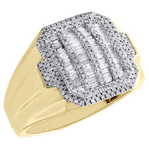 10K Yellow Gold Round & Baguette Diamond Octagon Frame Pinky Ring Band 0.67 CT.