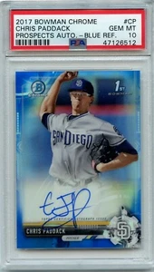 PSA 10 2017 Bowman Chrome Chris Paddack Blue Refractor Auto 101 /150 - Picture 1 of 2