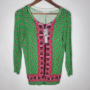Joseph A Womens Green Abstract Button Up Cardigan Size S Layering Artsy Career - Picture 1 of 12
