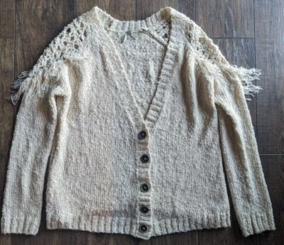 Женский кардиган Gimmicks By BKE размер XL однотонный бежевый с принтом свитер бахрома через плечо - Изображение 1 из 4