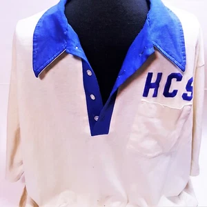 Vtg 70s SWINGSTERS USA Made Mens Team White Blue Polo Pocket Shirt XXL Velvet 15 - Picture 1 of 9
