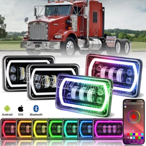 4x 4x6" LED Headlights RGB For Kenworth T400 T800 W900 Peterbilt 357 359 378 379 - Imagen 1 de 10