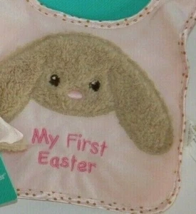 My First Easter Infant Girl Bib Bunny Plush PINK - Picture 1 of 5