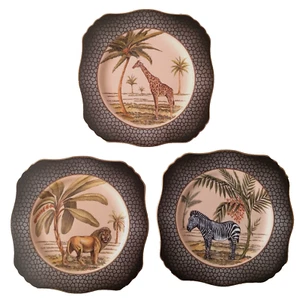 I. Godinger Email de Limoges Set 3 Safari Tiere Palmen Goldrand Sammlerstück - Bild 1 von 5