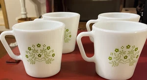 4 Pyrex coffee Cup Mug Milk Glass Summer Impressions green honeydew flowers 1410 - Picture 1 of 2