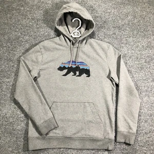Patagonia Mens M Medium Gray Drawstring Fitz Roy Bear Uprisal Pullover Hoodie - Picture 1 of 11