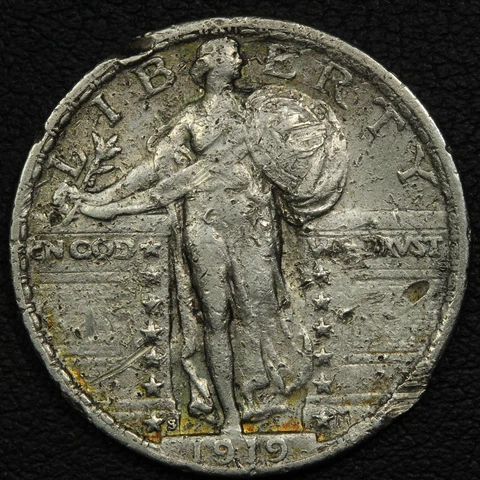 1919 S Standing Liberty Silver Quarter - Damage/Bent Cover