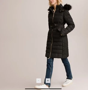 Long Jacket La Redoute Coat Recycled Padded Puffer Black Faux Fur RRP£160 - Bild 1 von 17
