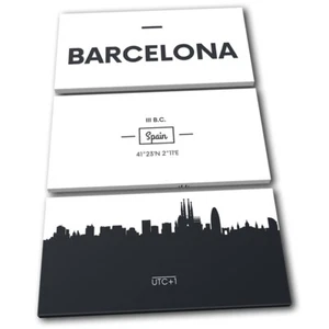 Barcelona Spain Skyline Typography City TREBLE CANVAS WALL ART Picture Print - Picture 1 of 1
