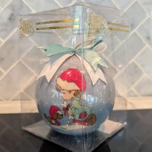 Vintage Enesco Precious Moments Christmas Decorated Ball Ornament Boy And Dog - Picture 1 of 4
