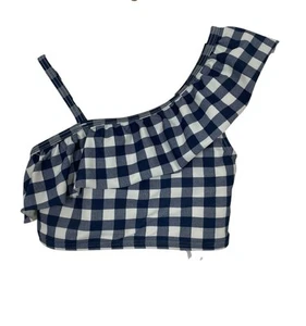 Abercrombie Kids Blue White Bikini Swim Top One Shoulder Plaid Size 9/10 - Picture 1 of 5