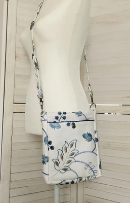 Handmade Crossbody Bag / Small Shoulder Pouch – Blue Embroidered Floral Pattern - Image 1 of 4