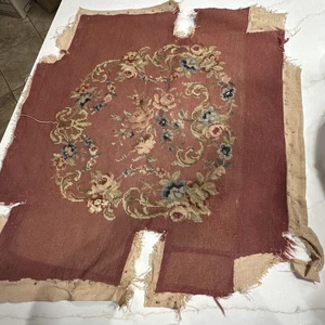 Needlepoint Pillow Chair Seat Cover Pink Florals Finished  22.5 X 24” As Is - Picture 1 of 14