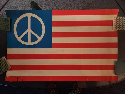 PEACE FLAG BLACK LIGHT VINTAGE POSTER 1970'S HIPPIE NEON DOPE PRINT VINTAGE  - Image 1 of 4