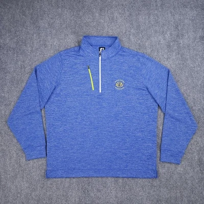 FootJoy Pullover Uomo XL Blu Quarto Zip Golf Performance Heather Tasca sul Petto - Immagine 1 di 4