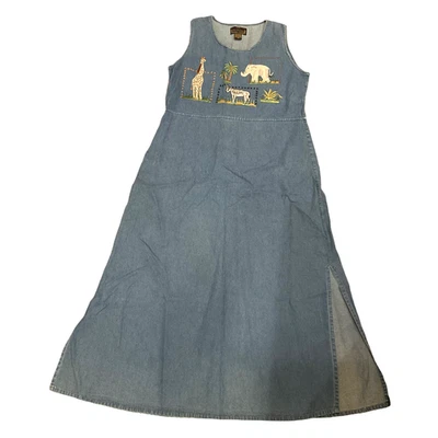 NEW DIRECTIONS M 10 12 Vestido Denim Sin Mangas Largo Modesto Selva Animal Reform Foto 1 de 4