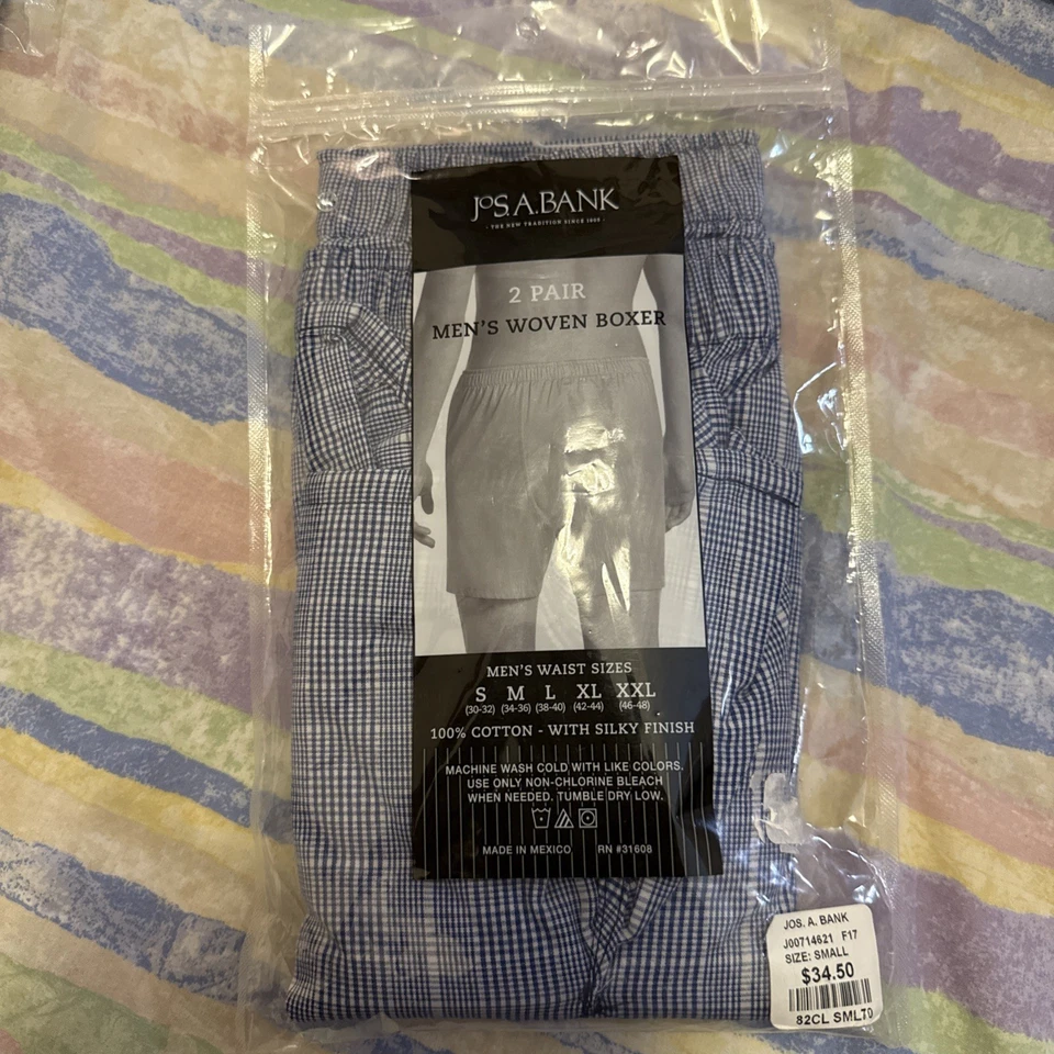 Jos A Bank Hombres 2 Calzoncillos Boxer 2xl Algodón a Cuadros Boxer Ropa Interior MRSP $34 Foto 1 de 4