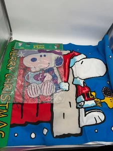 2 Vintage PEANUTS Flags Santa Snoopy Woodstock Christmas Yard Winter Flag Decor - Picture 1 of 9