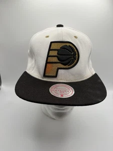 INDIANA PACERS Basketball Mitchell & Ness Snapback NBA White/black/gold Read - Picture 1 of 8