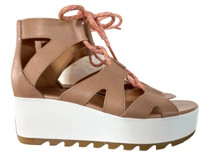 SOREL Cameron Platform Lace Up Beige Leather Sandals Gladiator Boho Women's 7 - Picture 1 of 20